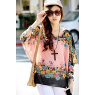 Womens Bat Sleeve Chiffon Blouse Top