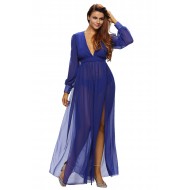 Shimmer Blue Slit Goddess Dress