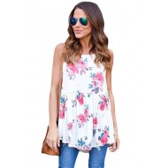 White Blooms Floral Print Sleeveless Babydoll Tank