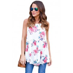 White Blooms Floral Print Sleeveless Babydoll Tank