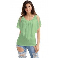 Army Green Cold Shoulder Flutter Top