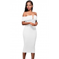 White Off-the-shoulder Midi Dress