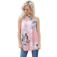 Pink Floral Print High Neck Tank Top