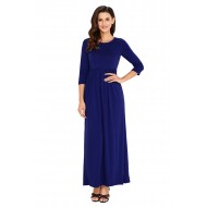 Royal Blue Pocket Design 3/4 Sleeves Maxi Dress