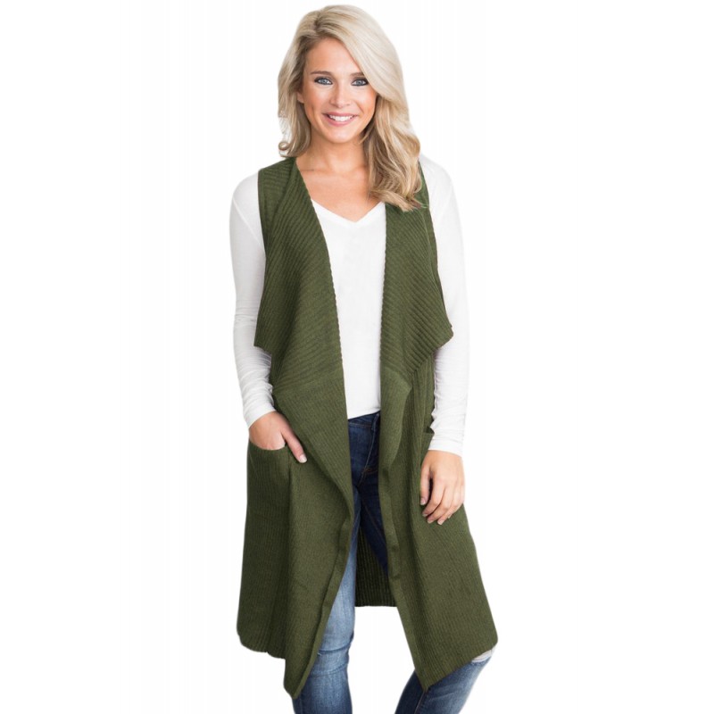 Army Green Pocket Long Cardigan Vest Army Green Pocket Long Cardigan Vest