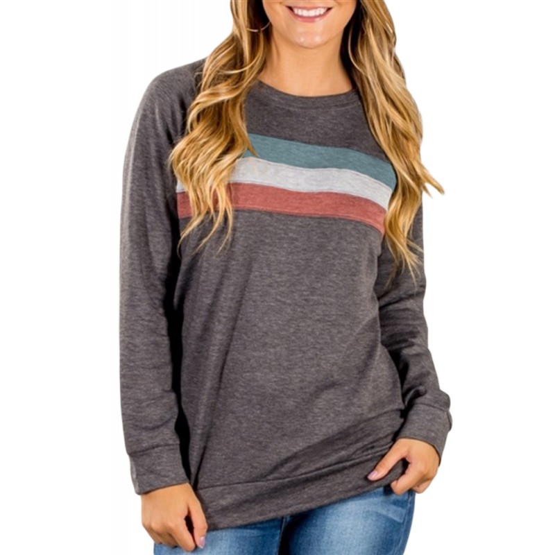 Dark Gray Contrast Stripes Pullover Sweatshirt