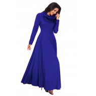 Royal Blue Cow Neck Long Sleeve Maxi Dress