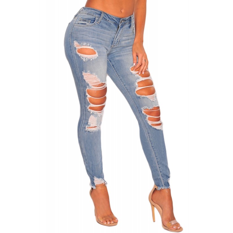 Light Destroyed Frayed Ankle Skinny Jeans Light Destroyed Frayed Ankle Skinny Jeans