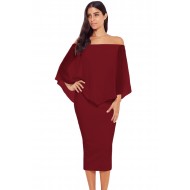 Red Off Shoulder Sleeve Detail Bodycon Midi Dress